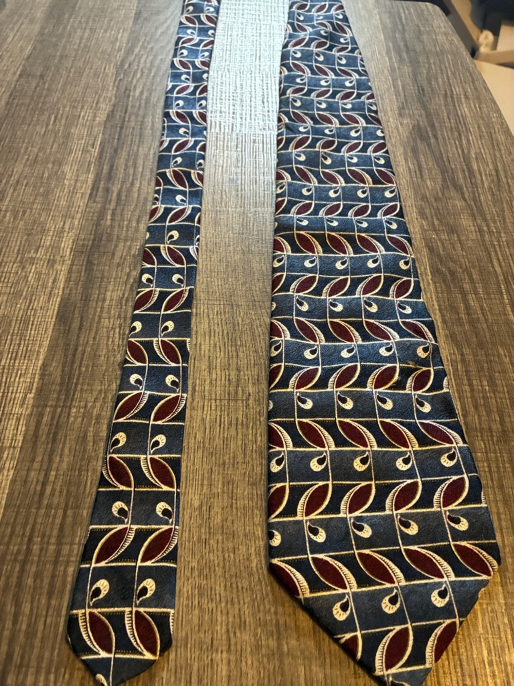 Pierre Cardin Blue and Burgundy Geometric Silk Tie